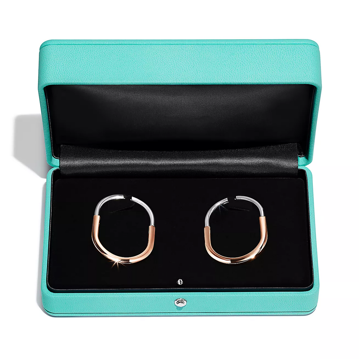 Tiffany Lock Earrings Rose and White Gold Diamonds Extra Large