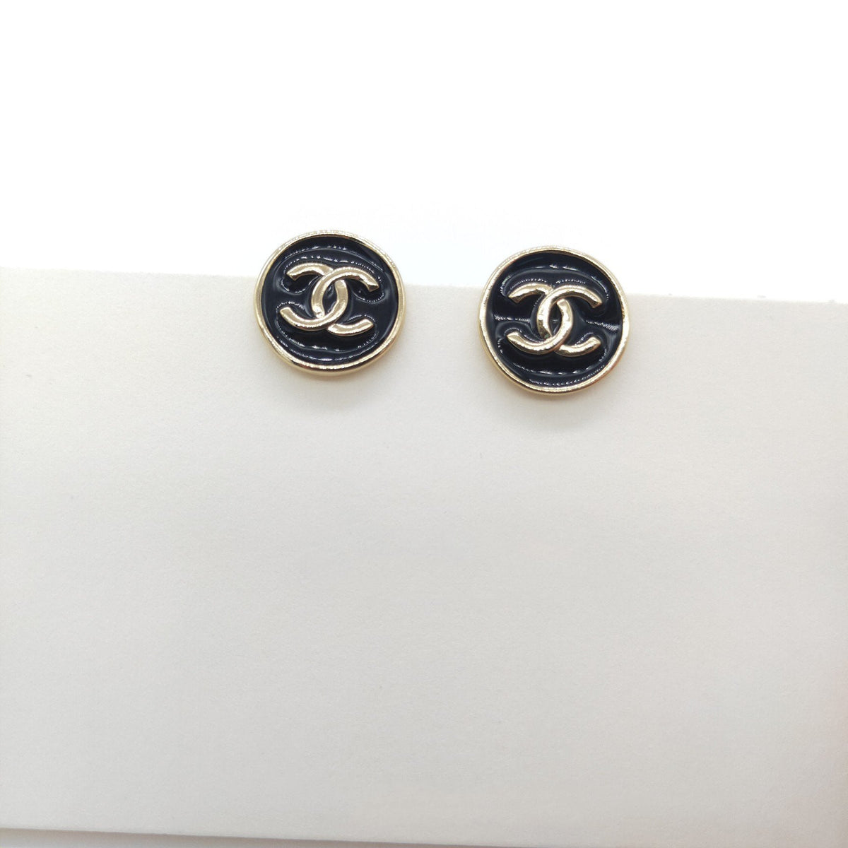 Chanel Double C Black Gold Stud Earrings