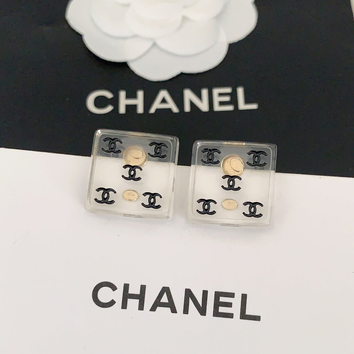18K  Chanel Transparent Resin Earrings