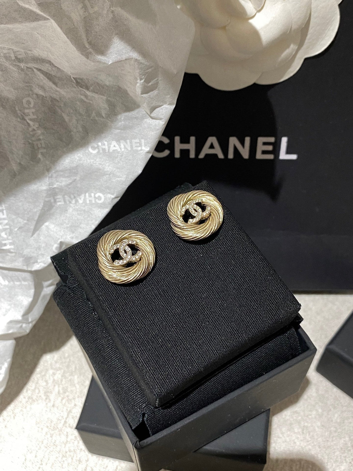 Chanel Twist Gold Diamond Double C Earrings