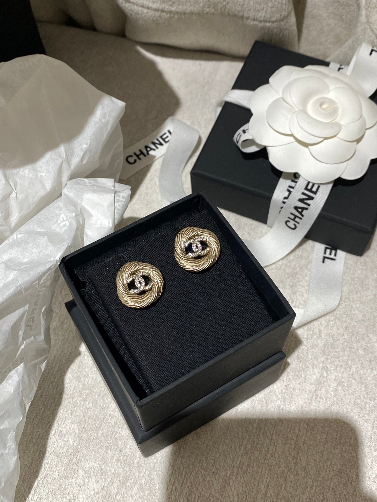 Chanel Twist Gold Diamond Double C Earrings